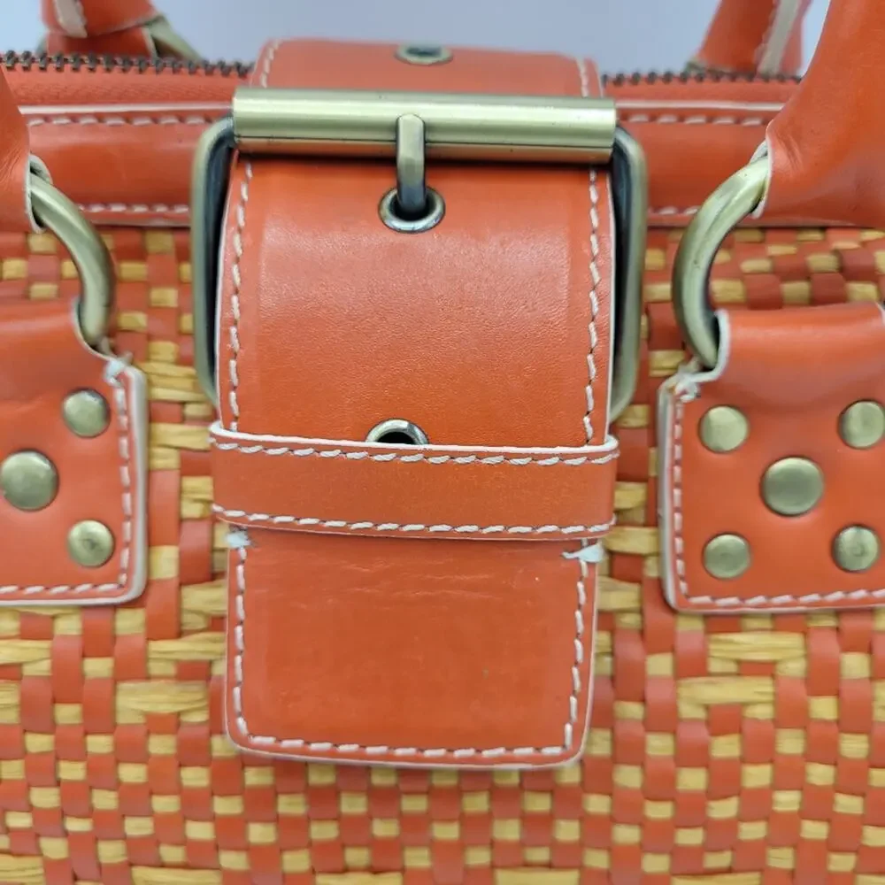 Cynthia Rowley Orange & Yellow Woven Raffia Satchel